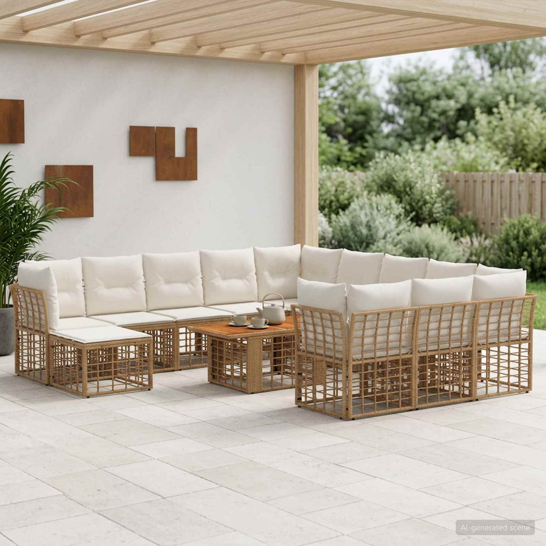 Havesofa Sæt 13 stk. Naturlig og Creme Hvid polyrattan