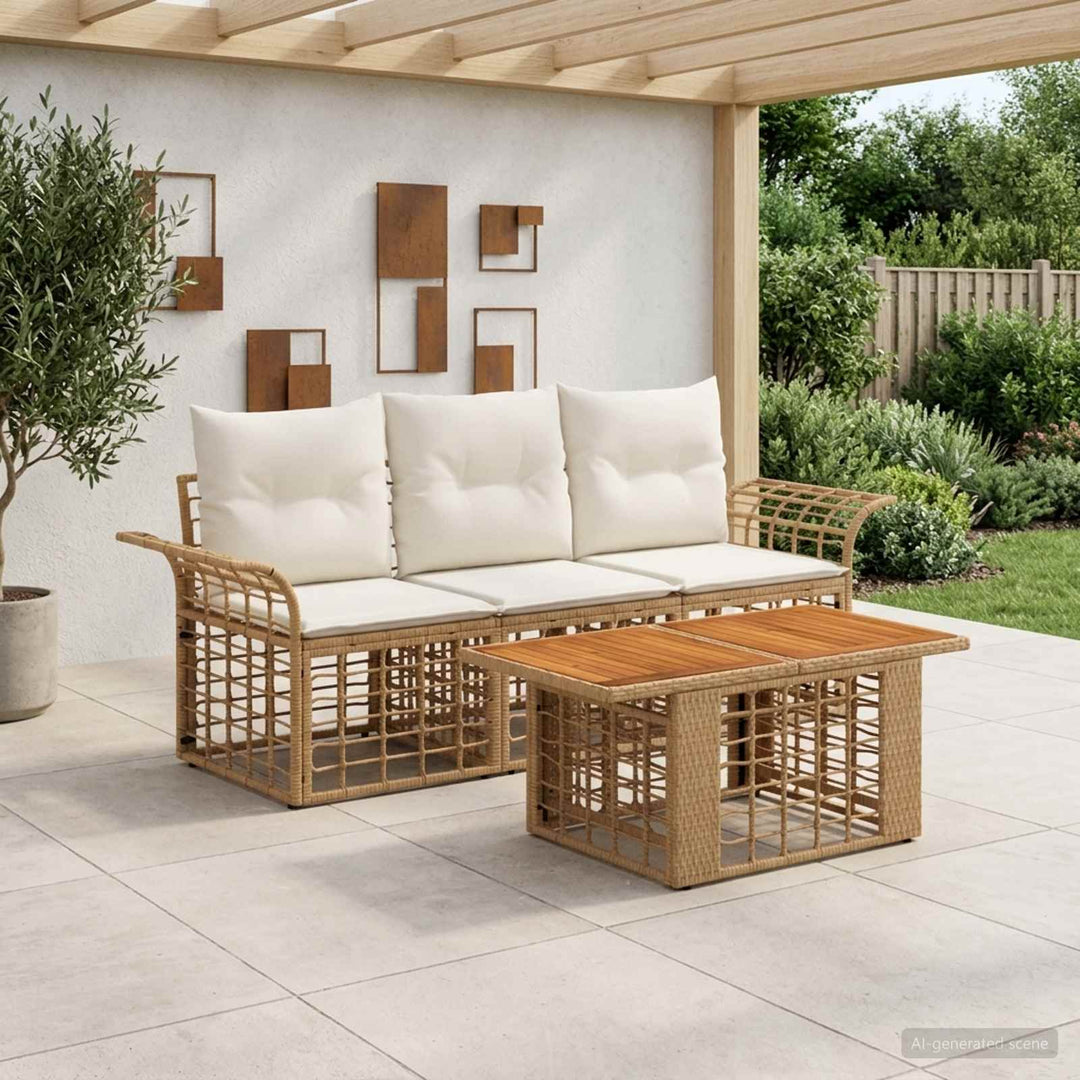 Havesofa Sæt 4 stk. Naturlig og Creme Hvid polyrattan