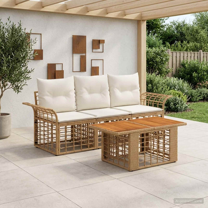 Havesofa Sæt 4 stk. Naturlig og Creme Hvid polyrattan