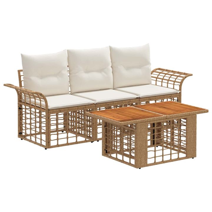 Havesofa Sæt 4 stk. Naturlig og Creme Hvid polyrattan