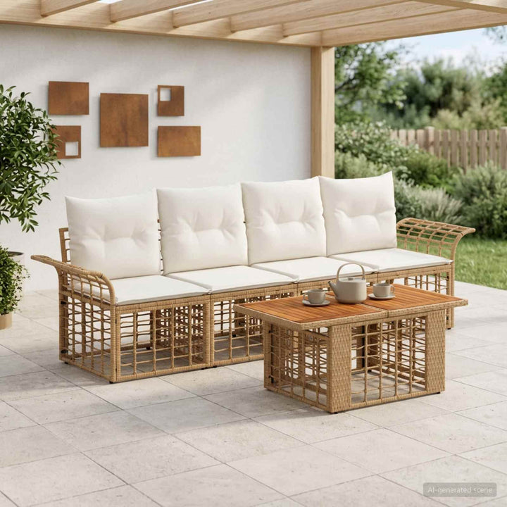Havesofa Sæt 5 stk. Naturlig og Creme Hvid polyrattan