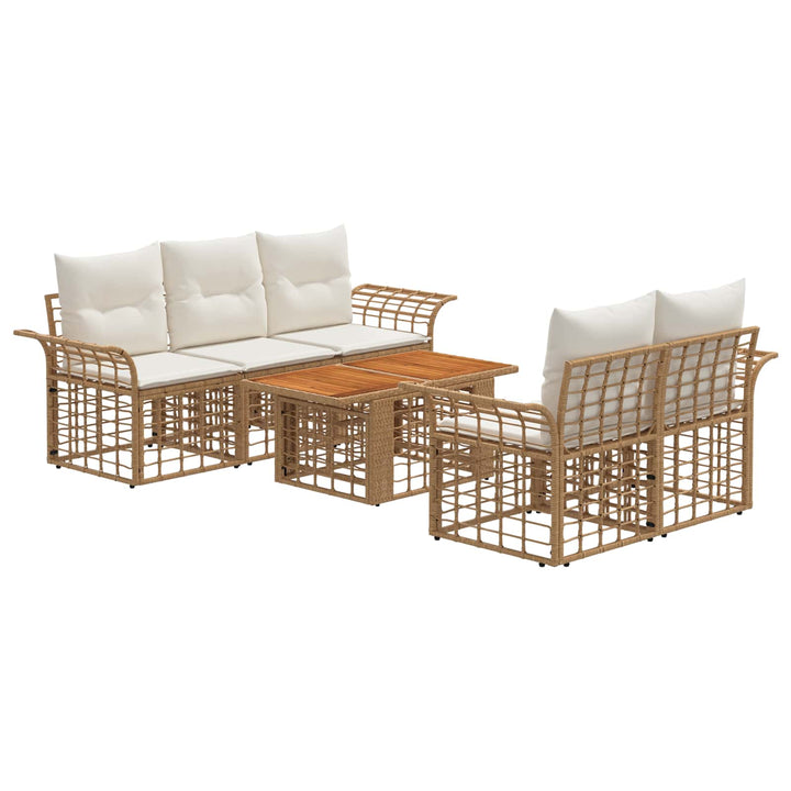 Havesofa Sæt 6 stk. Naturlig og Creme Hvid polyrattan