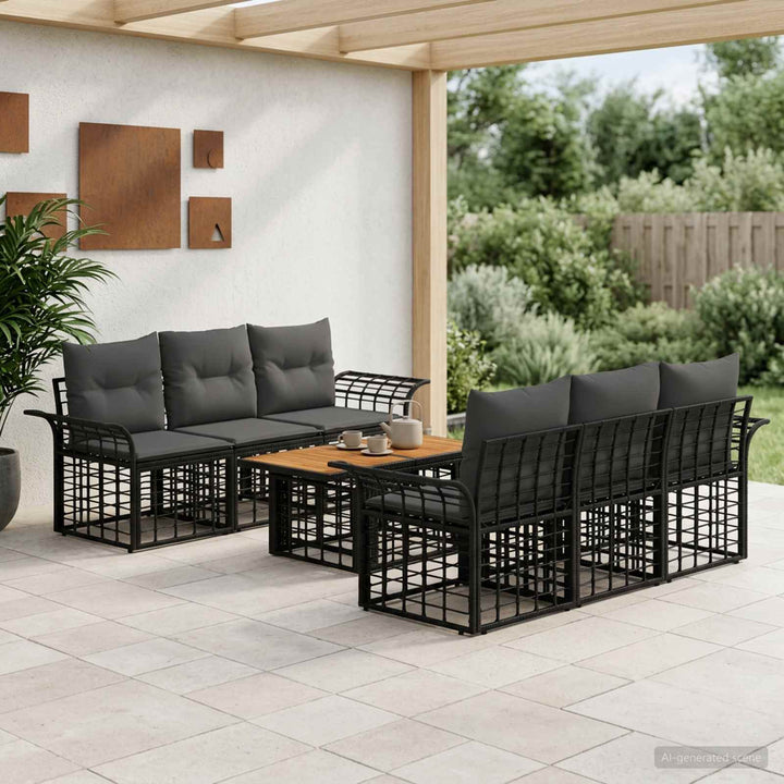 Havesofa Sæt 7 stk. Sort og Mørkegrå polyrattan