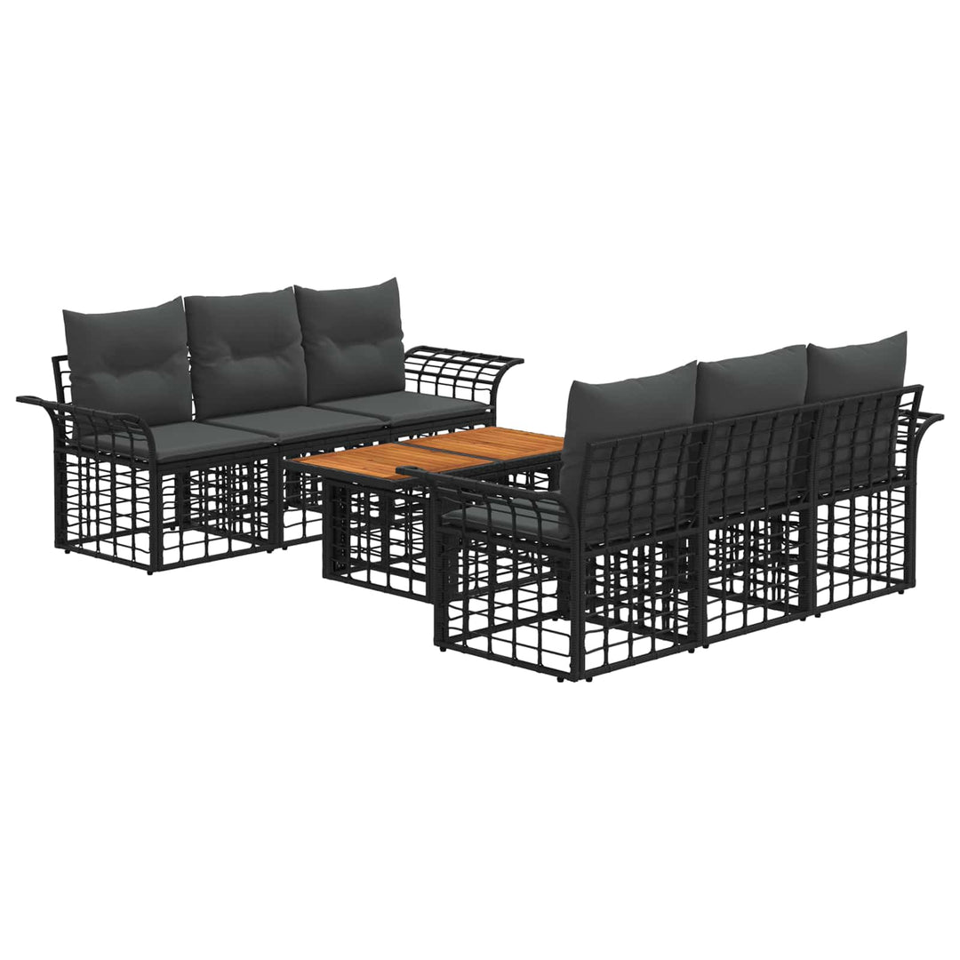 Havesofa Sæt 7 stk. Sort og Mørkegrå polyrattan