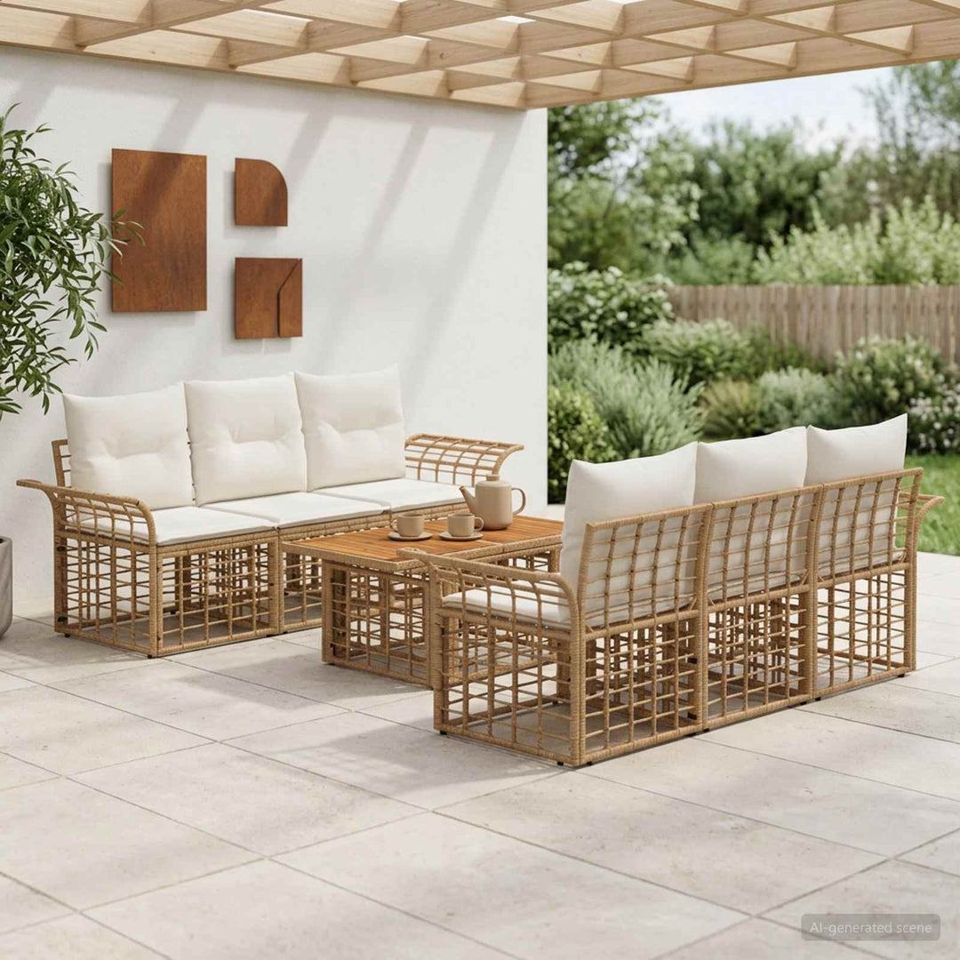 Havesofa Sæt 7 stk. Naturlig og Creme Hvid polyrattan
