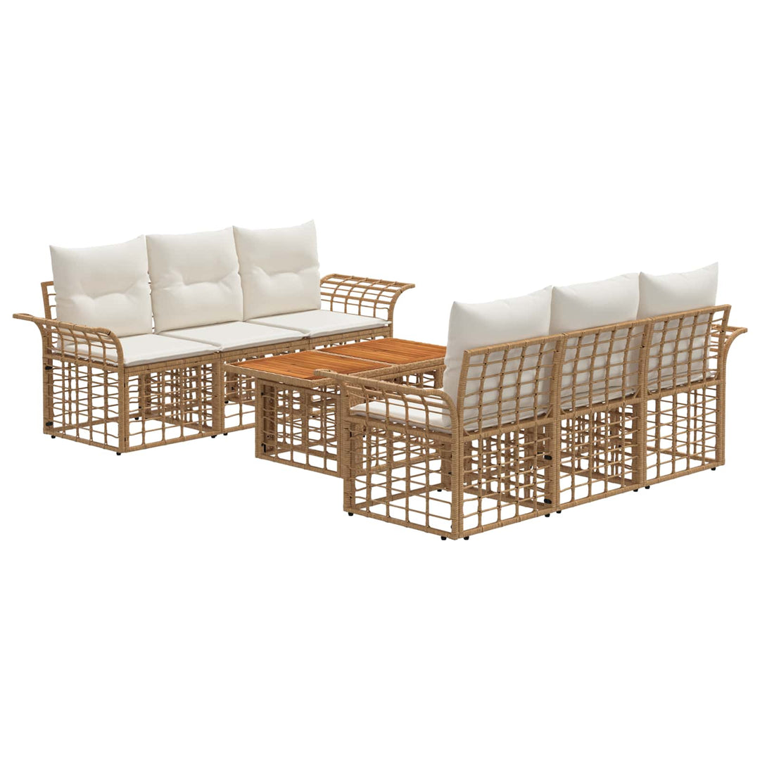 Havesofa Sæt 7 stk. Naturlig og Creme Hvid polyrattan