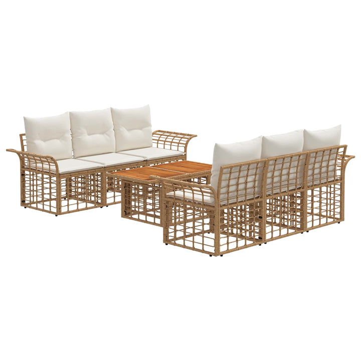 Havesofa Sæt 7 stk. Naturlig og Creme Hvid polyrattan