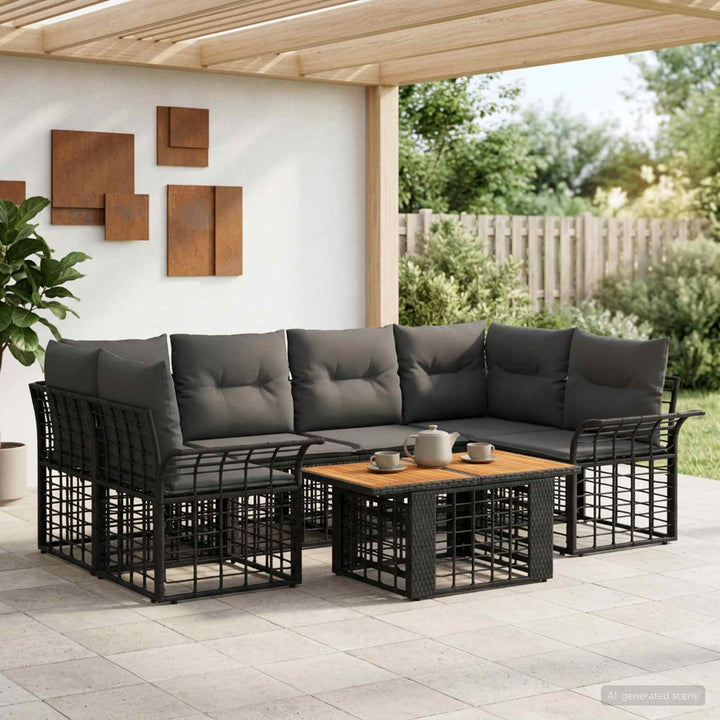 Havesofa Sæt 7 stk. Sort og Mørkegrå polyrattan