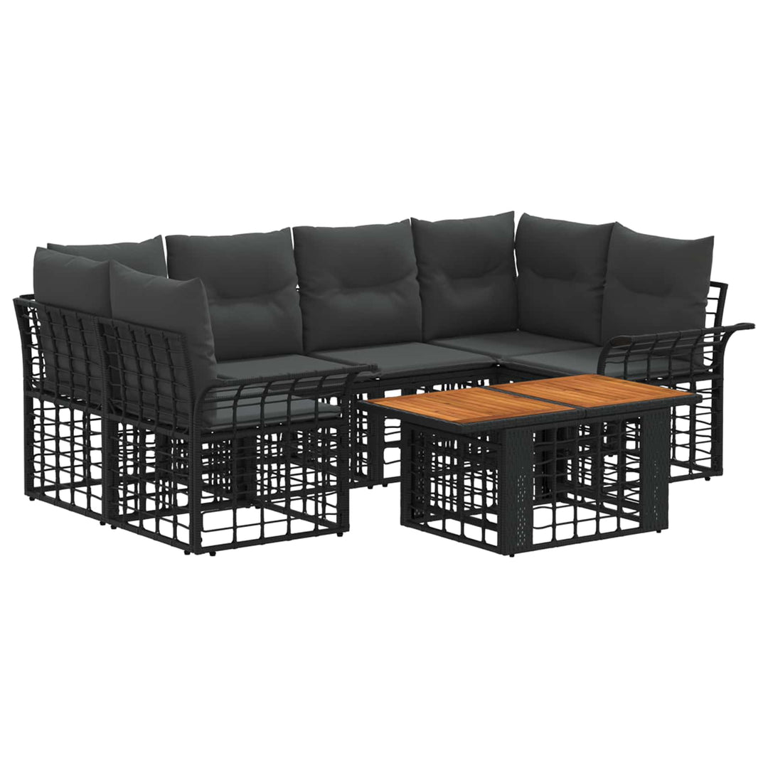 Havesofa Sæt 7 stk. Sort og Mørkegrå polyrattan