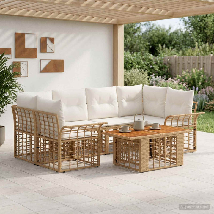 Havesofa Sæt 7 stk. Naturlig og Creme Hvid polyrattan