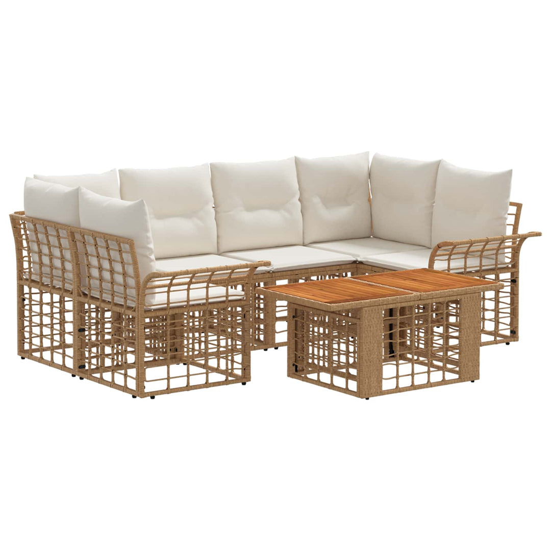 Havesofa Sæt 7 stk. Naturlig og Creme Hvid polyrattan
