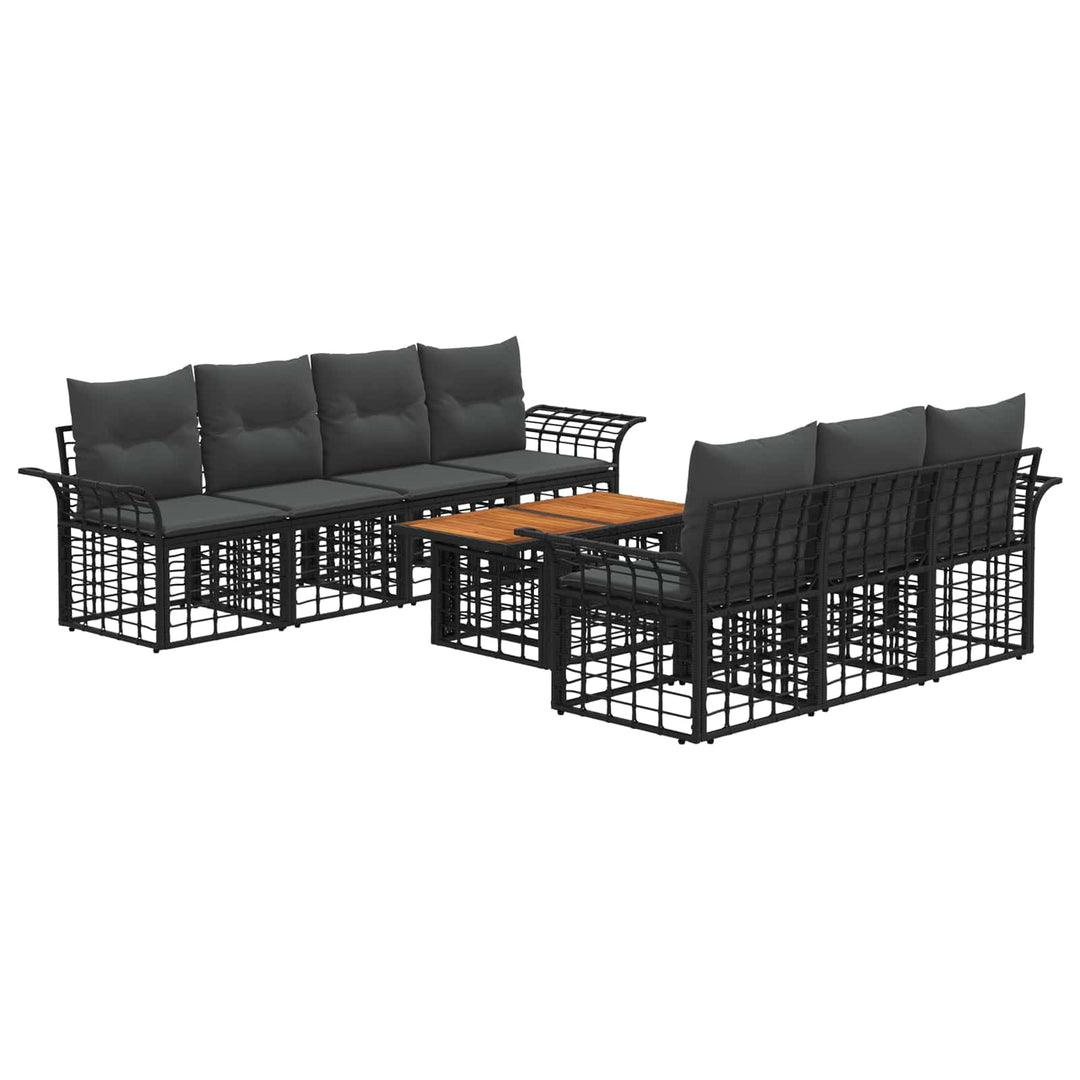 Havesofa Sæt 8 stk. Sort og Mørkegrå polyrattan