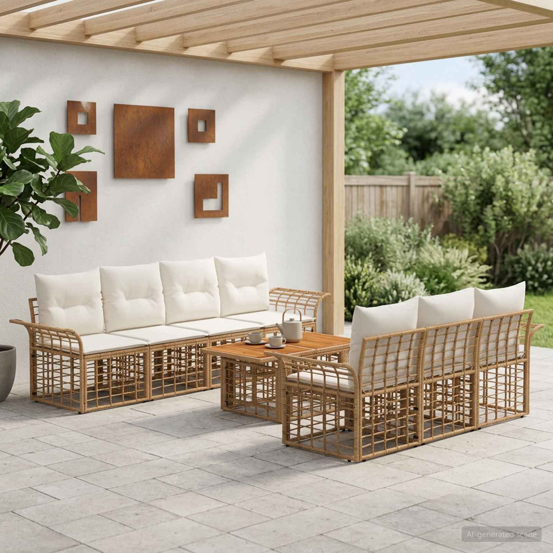 Havesofa Sæt 8 stk. Naturlig og Creme Hvid polyrattan