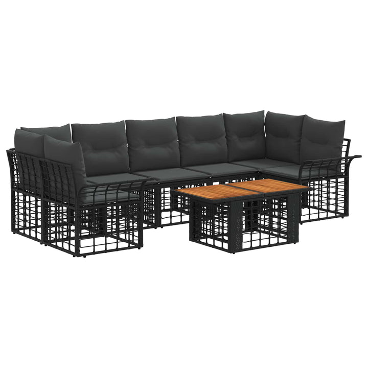 Havesofa Sæt 8 stk. Sort og Mørkegrå polyrattan