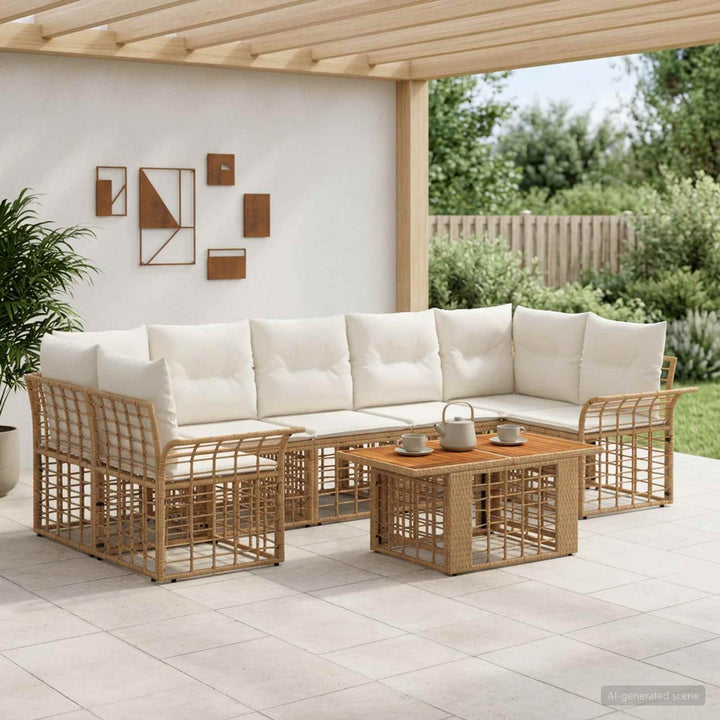 Havesofa Sæt 8 stk. Naturlig og Creme Hvid polyrattan