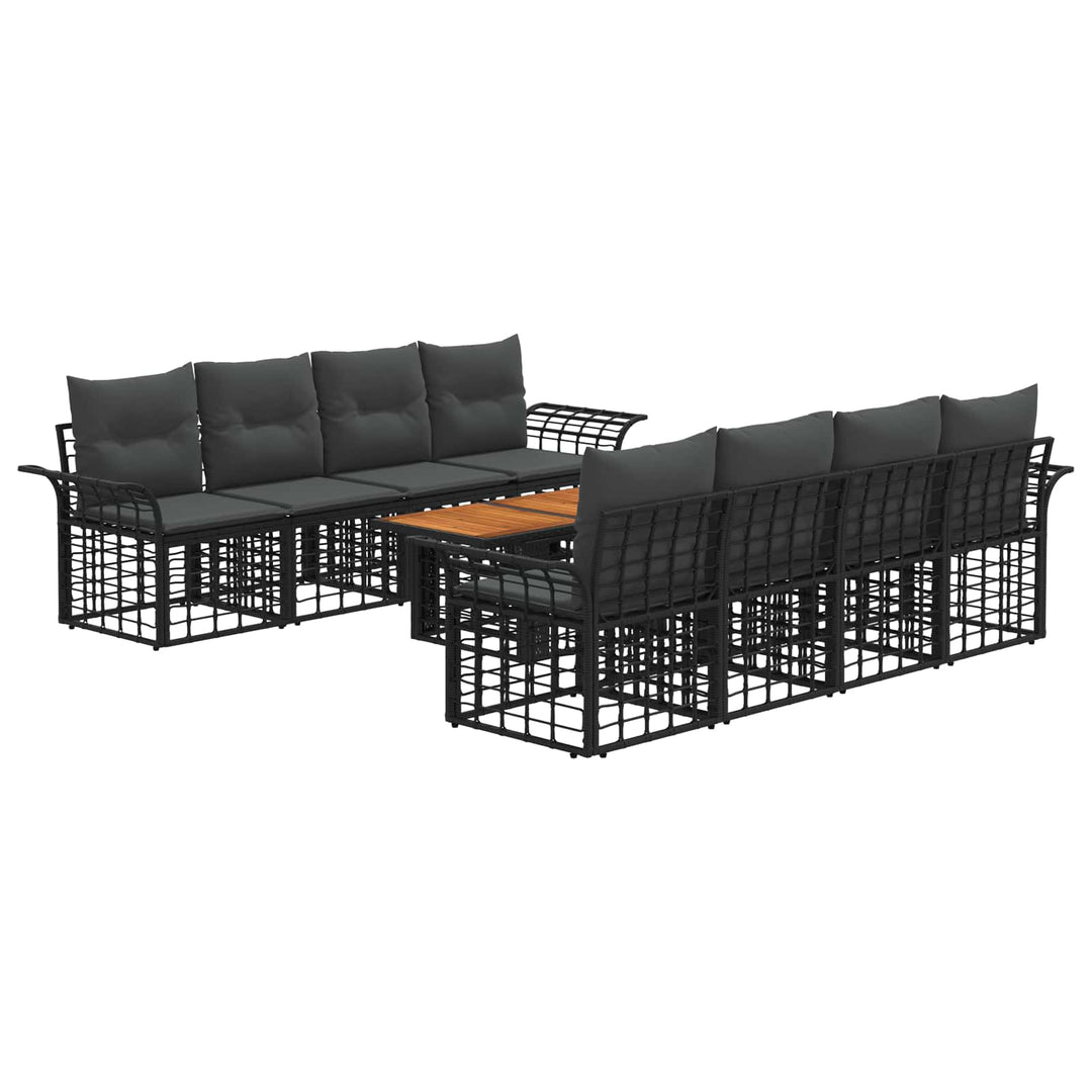 Havesofa Sæt 9 stk. Sort og Mørkegrå polyrattan