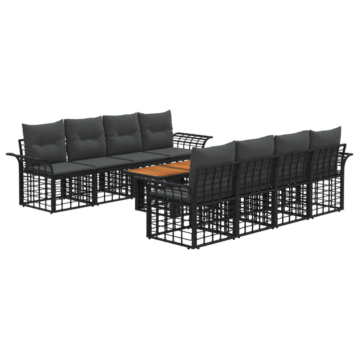 Havesofa Sæt 9 stk. Sort og Mørkegrå polyrattan