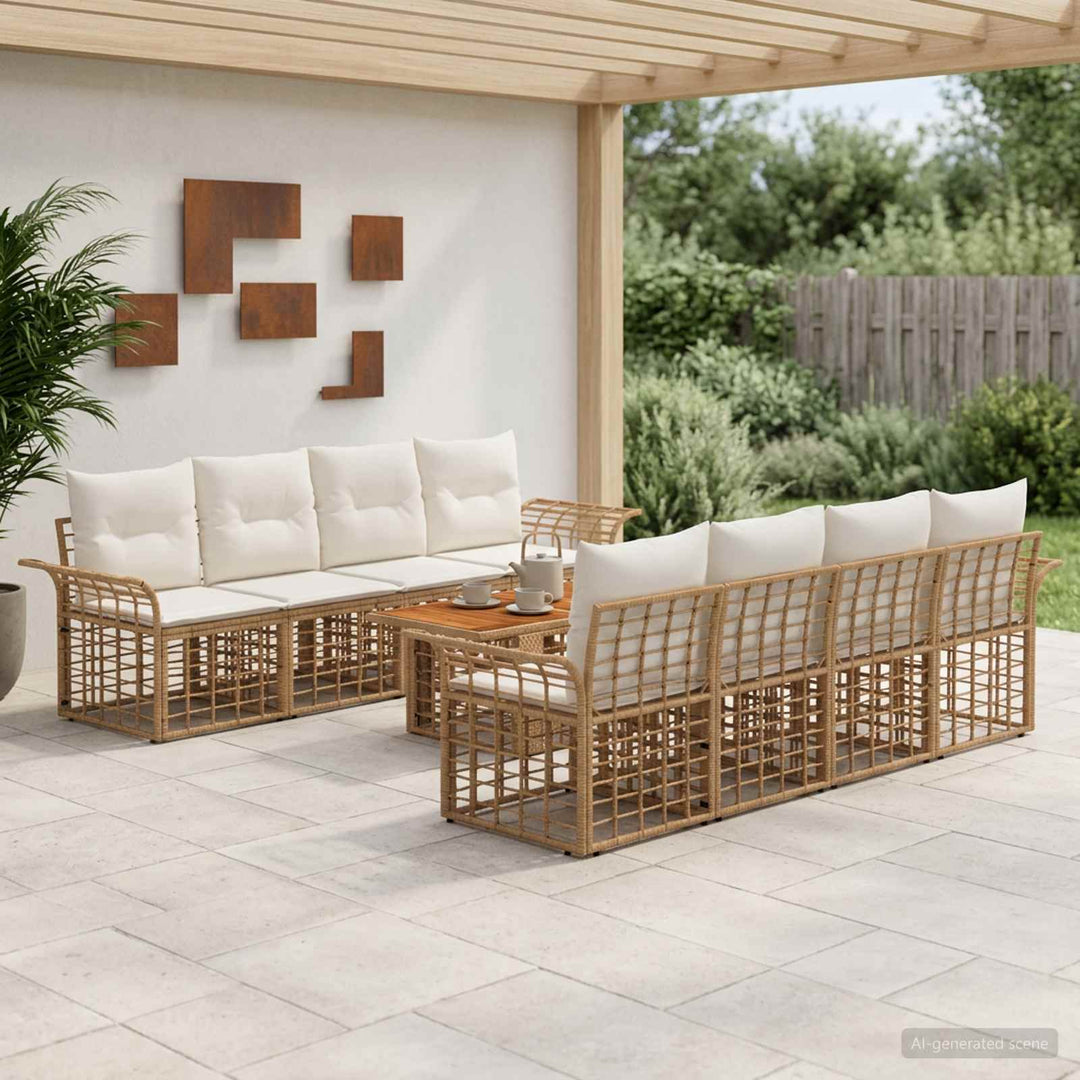 Havesofa Sæt 9 stk. Naturlig og Creme Hvid polyrattan
