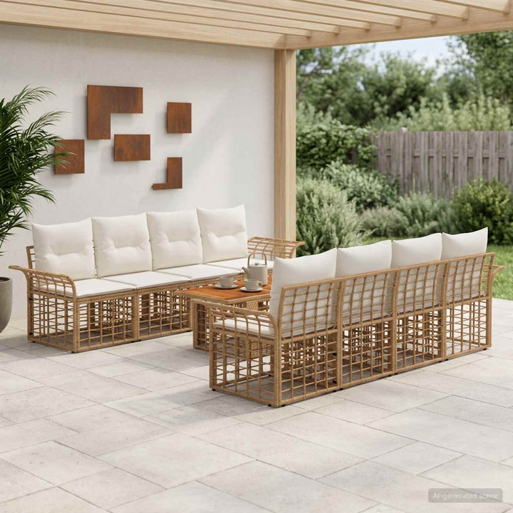 Havesofa Sæt 9 stk. Naturlig og Creme Hvid polyrattan