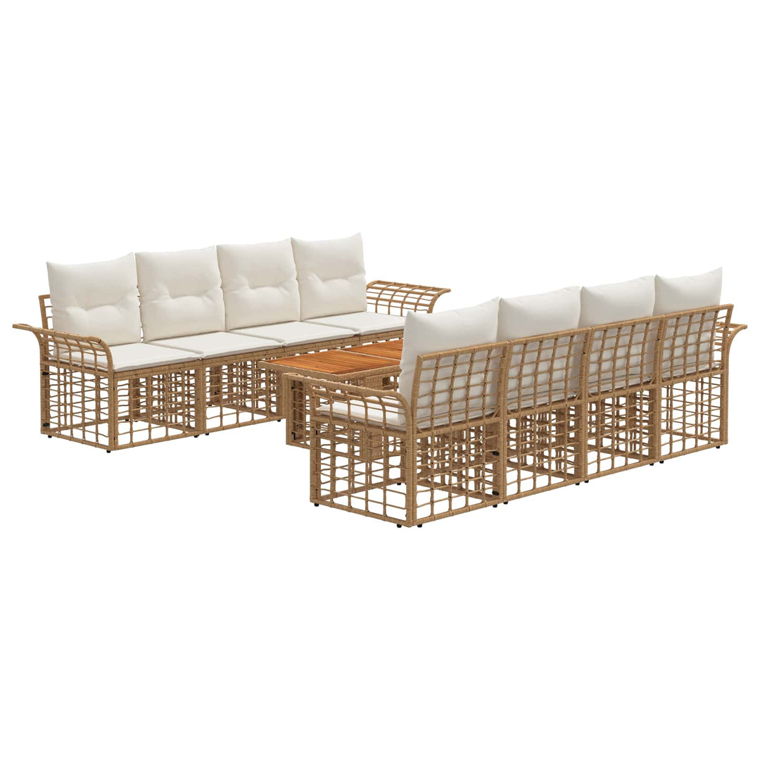 Havesofa Sæt 9 stk. Naturlig og Creme Hvid polyrattan