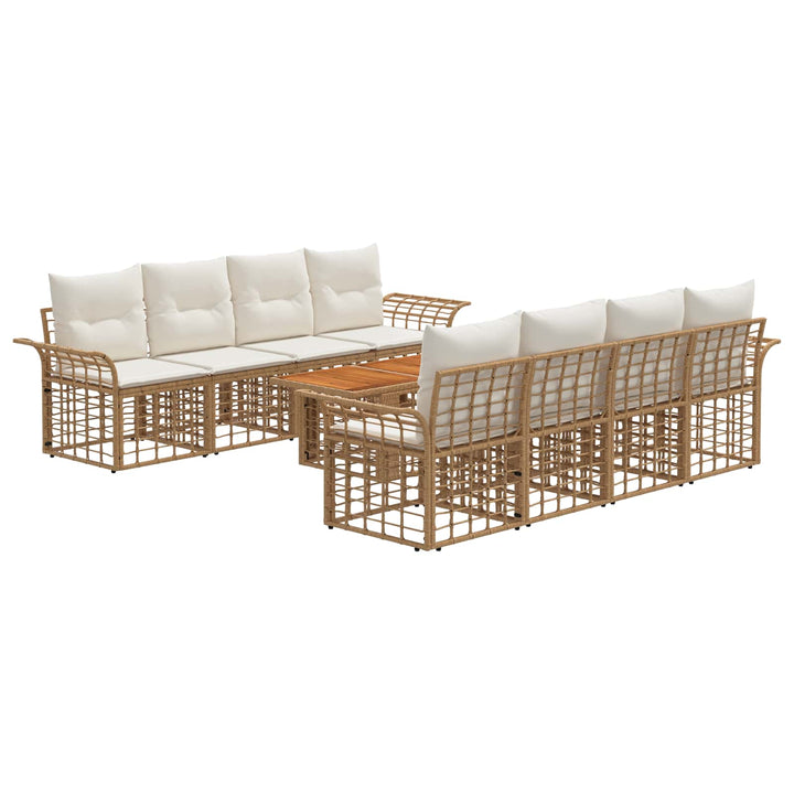 Havesofa Sæt 9 stk. Naturlig og Creme Hvid polyrattan