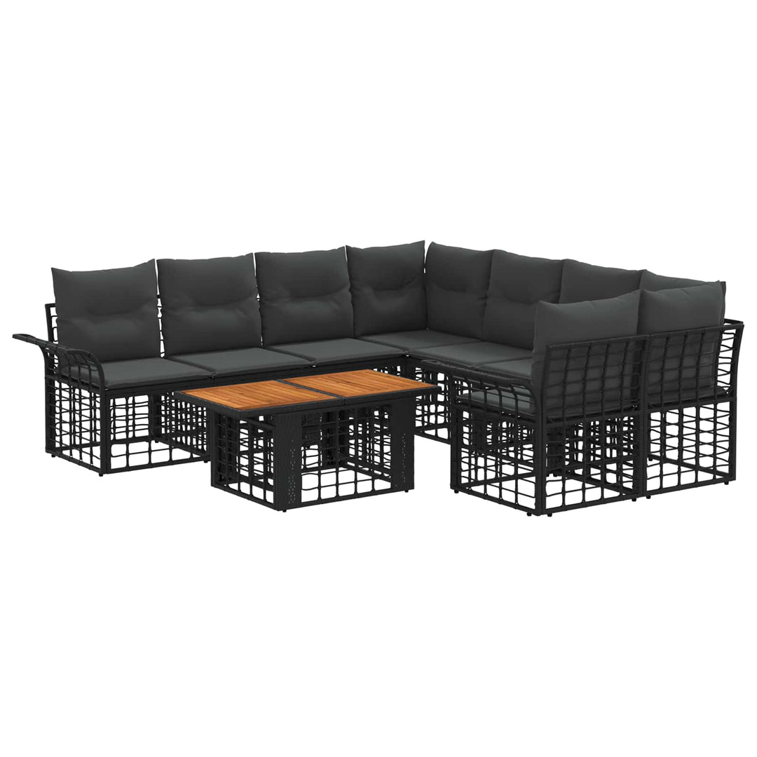 Havesofa Sæt 9 stk. Sort og Mørkegrå polyrattan