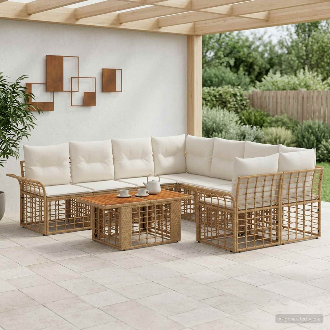 Havesofa Sæt 9 stk. Naturlig og Creme Hvid polyrattan