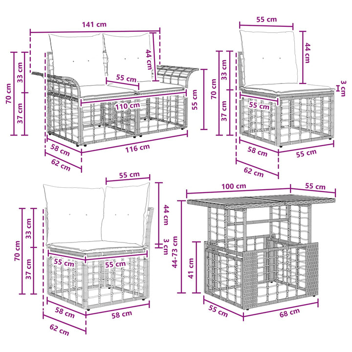 Havesofa Sæt 9 stk. Naturlig og Creme Hvid polyrattan