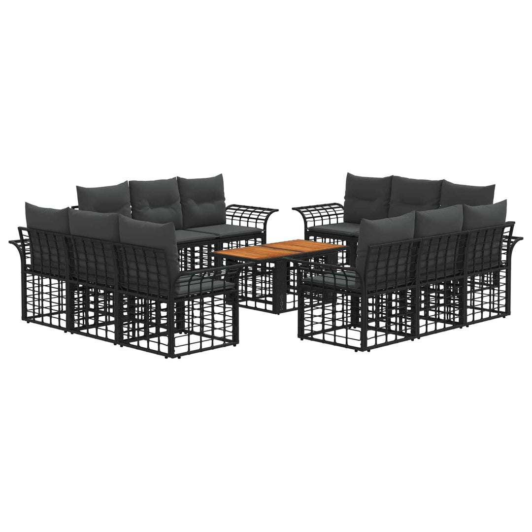 Havesofa Sæt 13 stk. Sort og Mørkegrå polyrattan