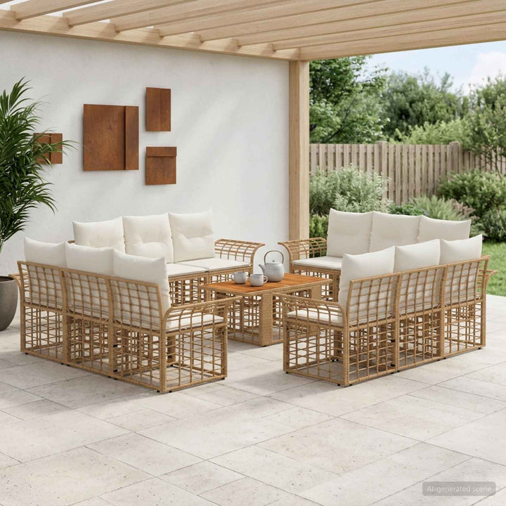 Havesofa Sæt 13 stk. Naturlig og Creme Hvid polyrattan