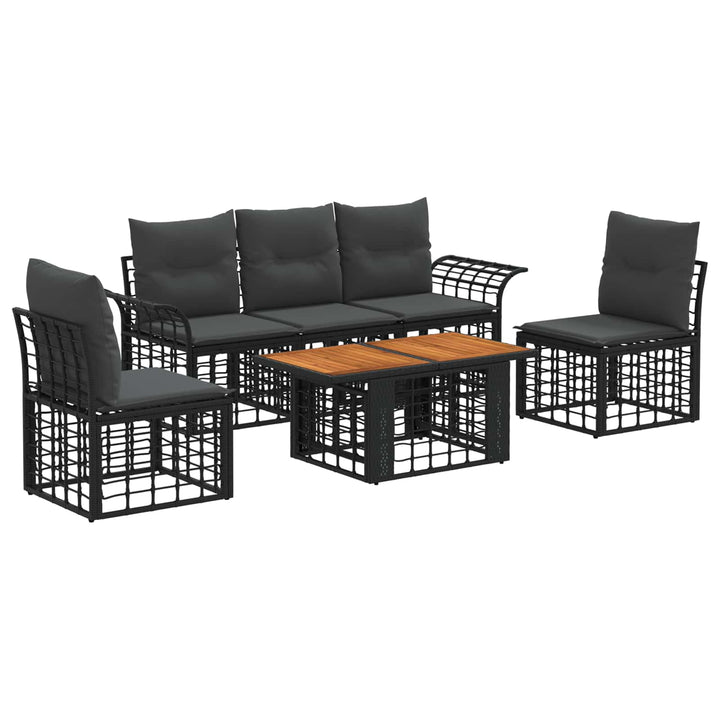Havesofa Sæt 6 stk. Sort og Mørkegrå polyrattan