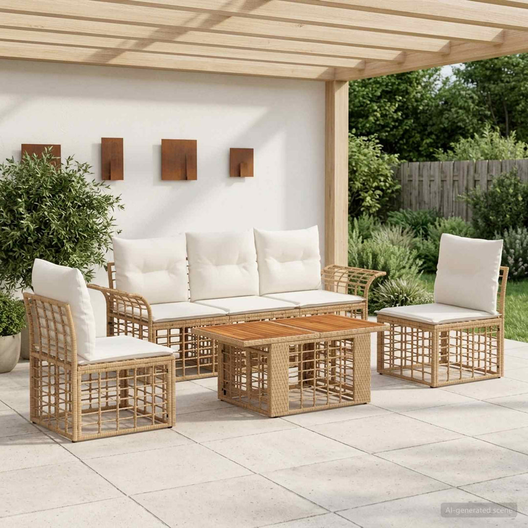 Havesofa Sæt 6 stk. Naturlig og Creme Hvid polyrattan