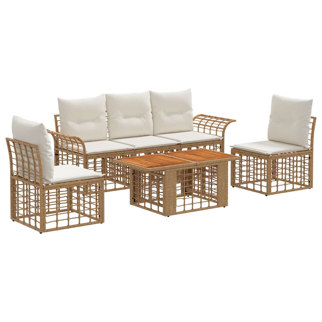 Havesofa Sæt 6 stk. Naturlig og Creme Hvid polyrattan