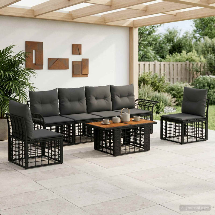 Havesofa Sæt 7 stk. Sort og Mørkegrå polyrattan