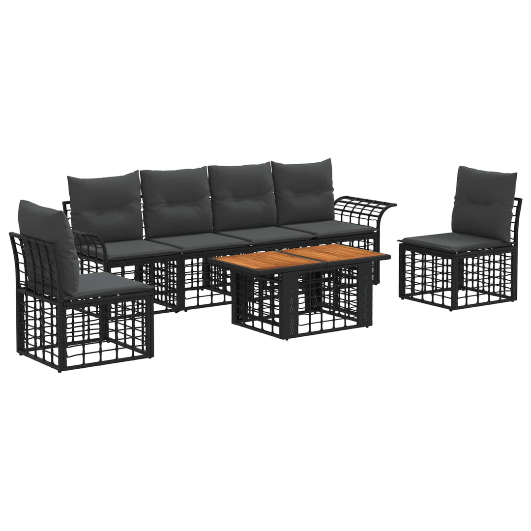 Havesofa Sæt 7 stk. Sort og Mørkegrå polyrattan