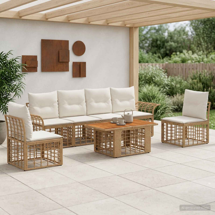 Havesofa Sæt 7 stk. Naturlig og Creme Hvid polyrattan