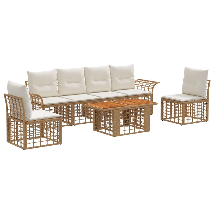 Havesofa Sæt 7 stk. Naturlig og Creme Hvid polyrattan