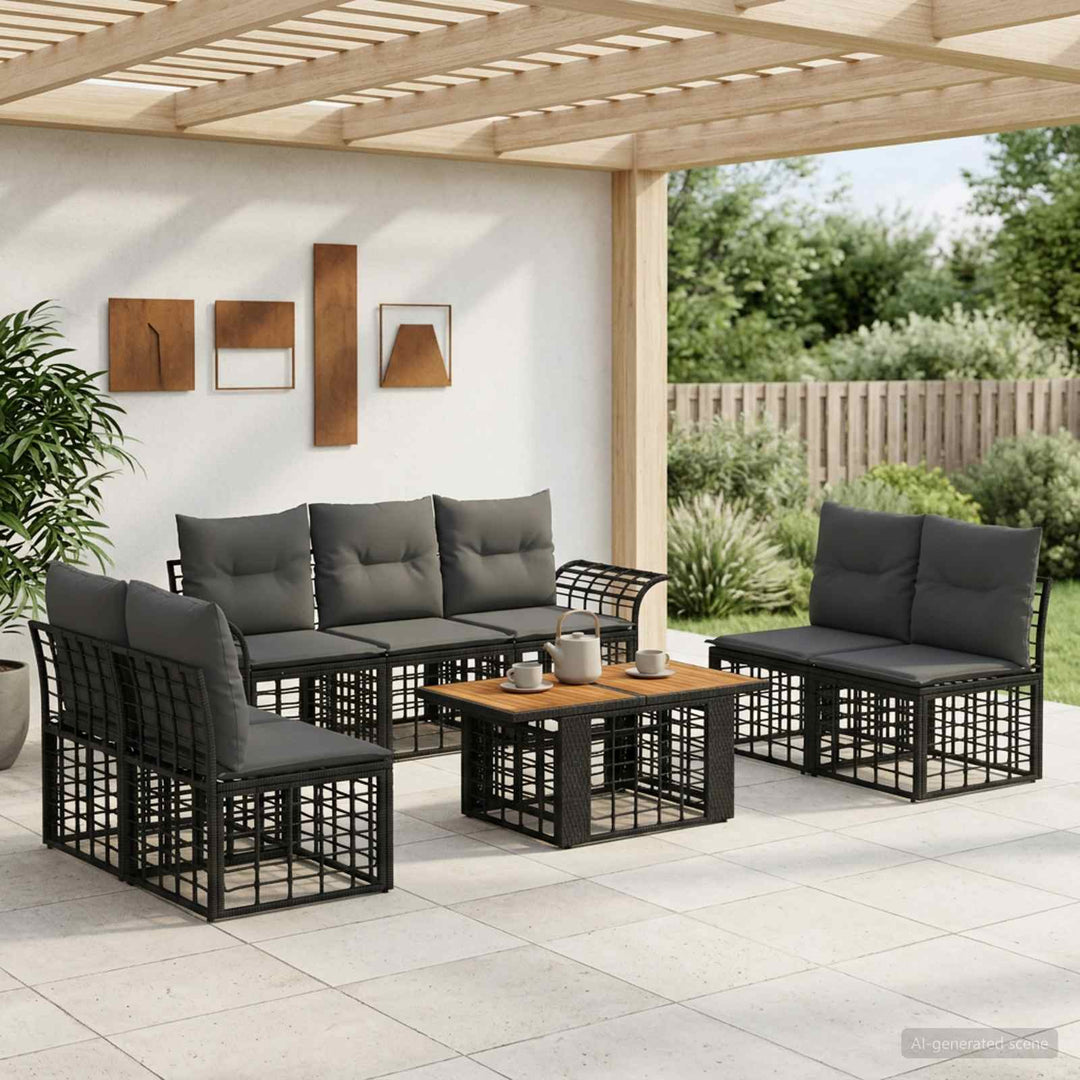 Havesofa Sæt 8 stk. Sort og Mørkegrå polyrattan