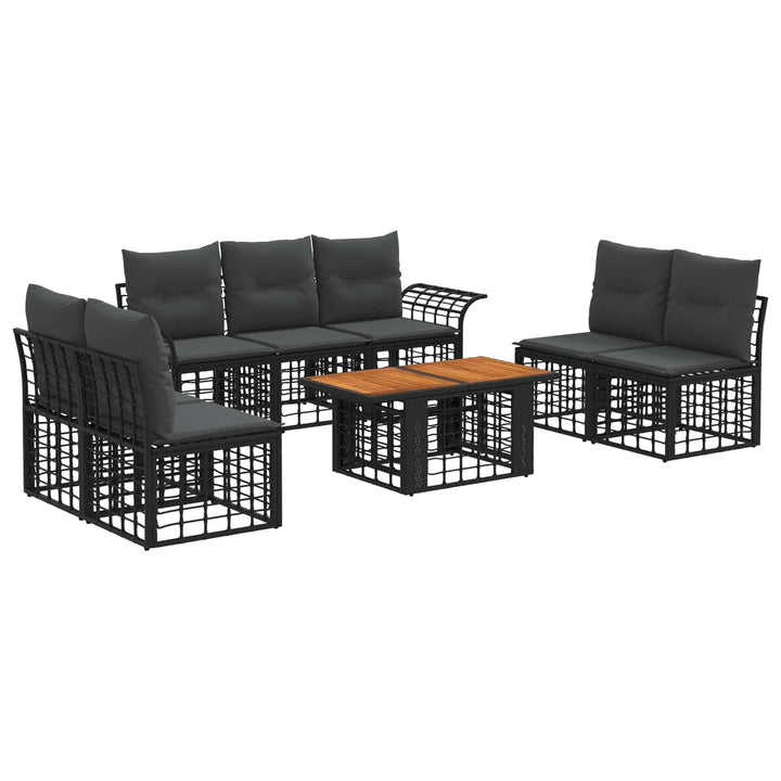 Havesofa Sæt 8 stk. Sort og Mørkegrå polyrattan