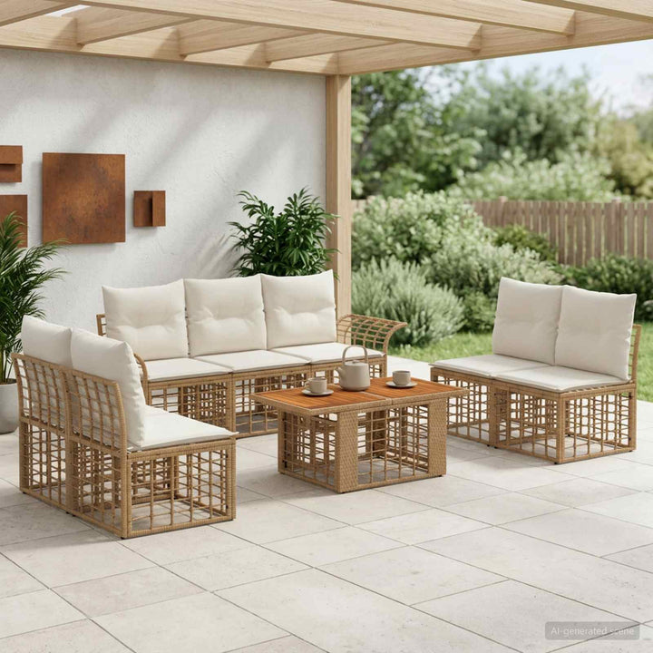 Havesofa Sæt 8 stk. Naturlig og Creme Hvid polyrattan
