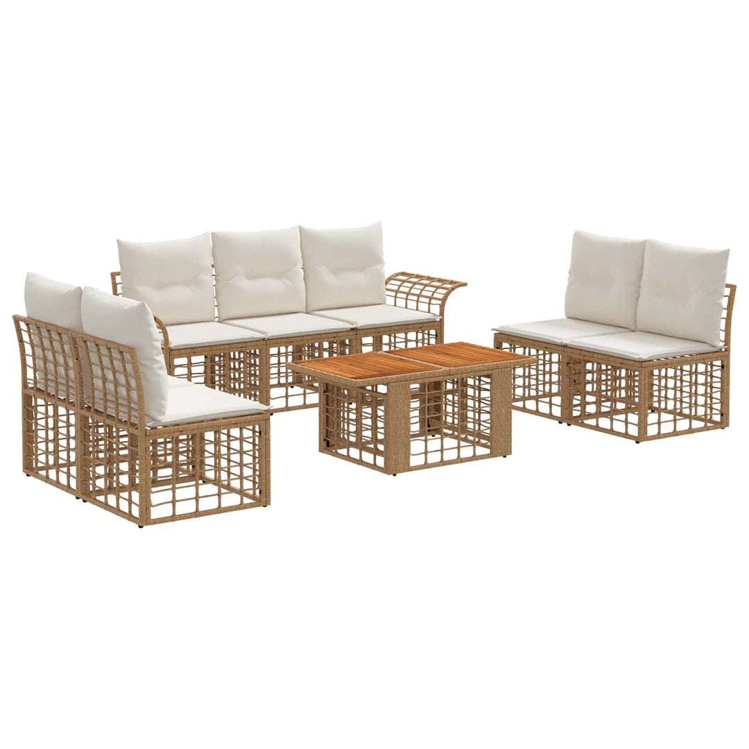 Havesofa Sæt 8 stk. Naturlig og Creme Hvid polyrattan