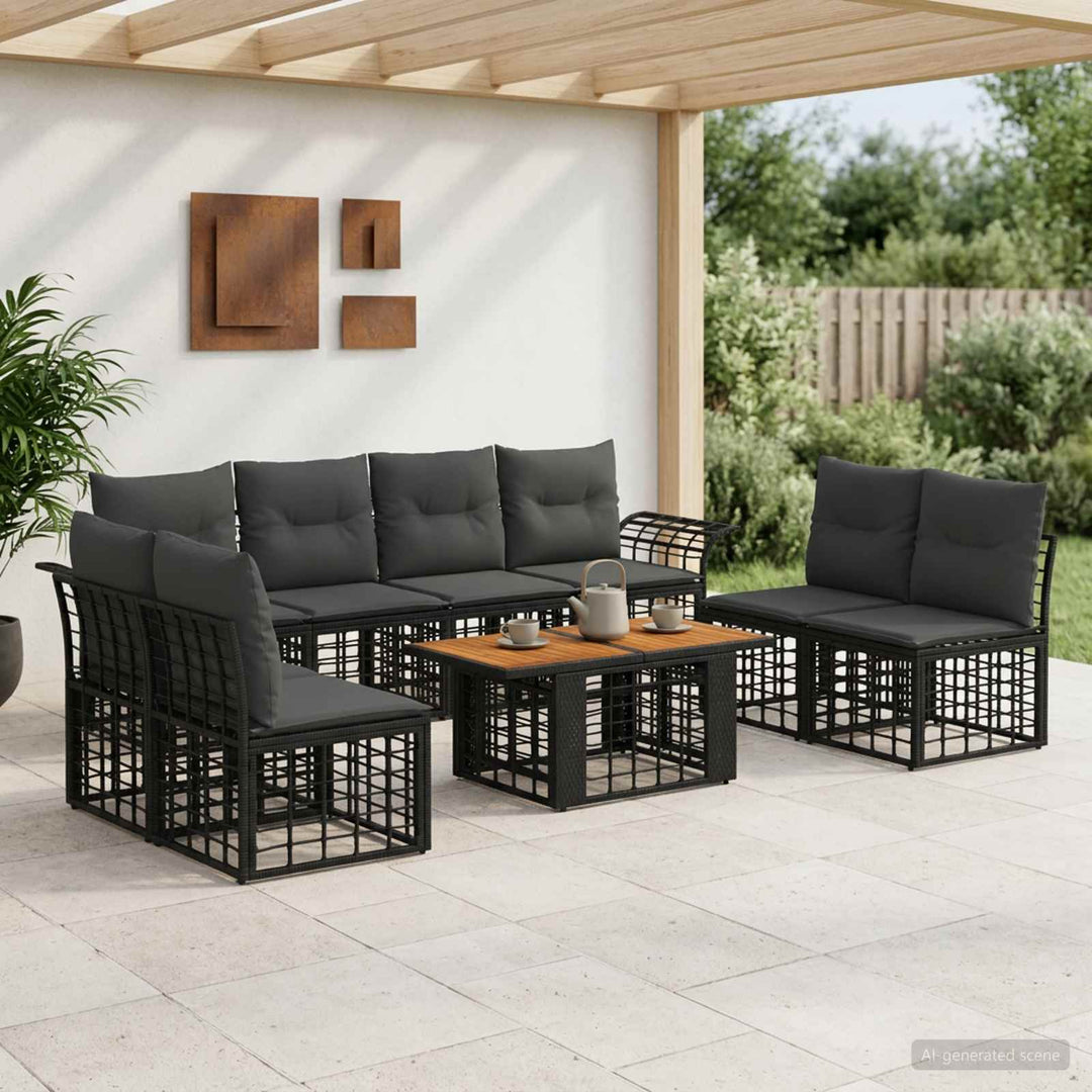 Havesofa Sæt 9 stk. Sort og Mørkegrå polyrattan