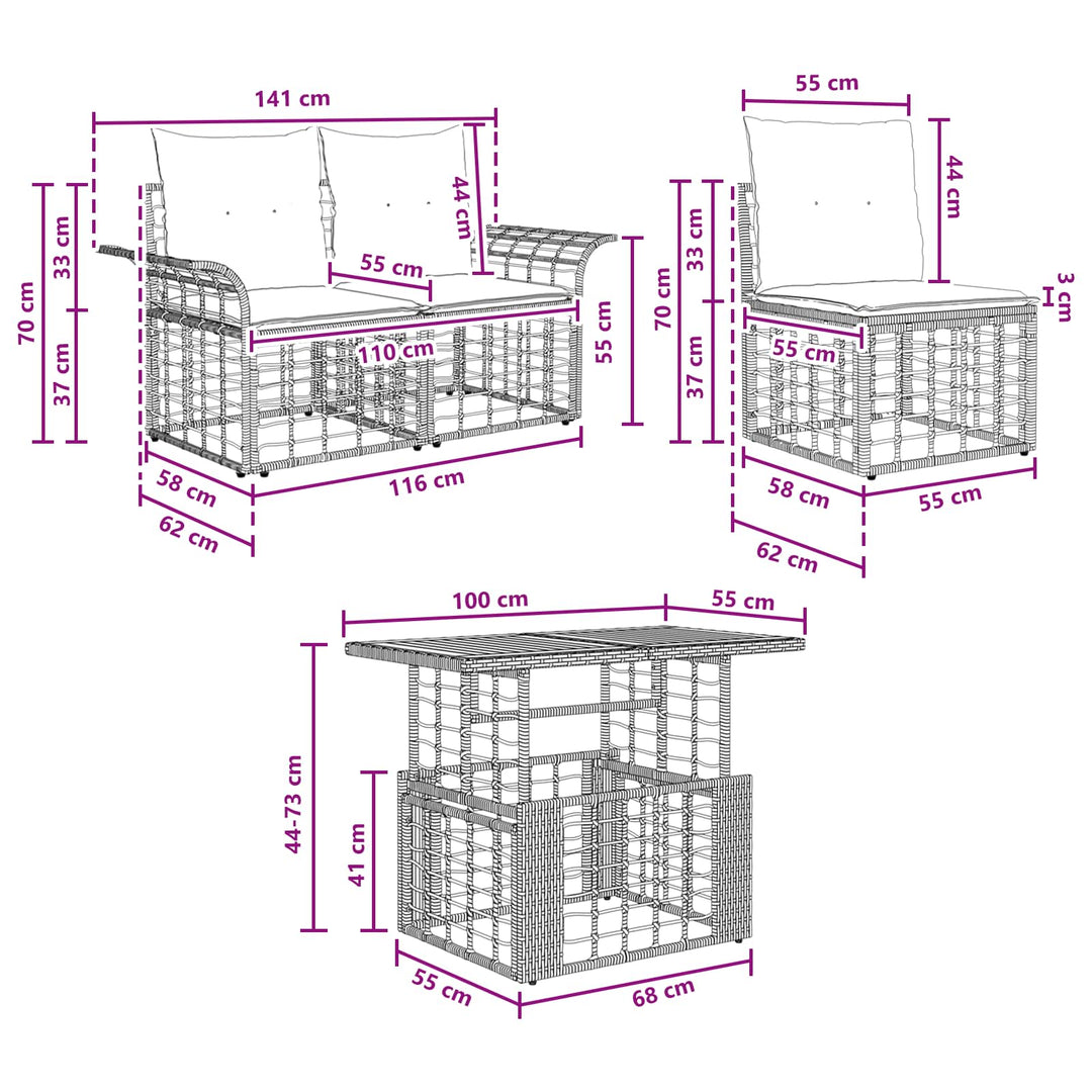 Havesofa Sæt 9 stk. Sort og Mørkegrå polyrattan