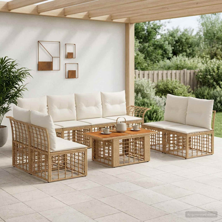 Havesofa Sæt 9 stk. Naturlig og Creme Hvid polyrattan