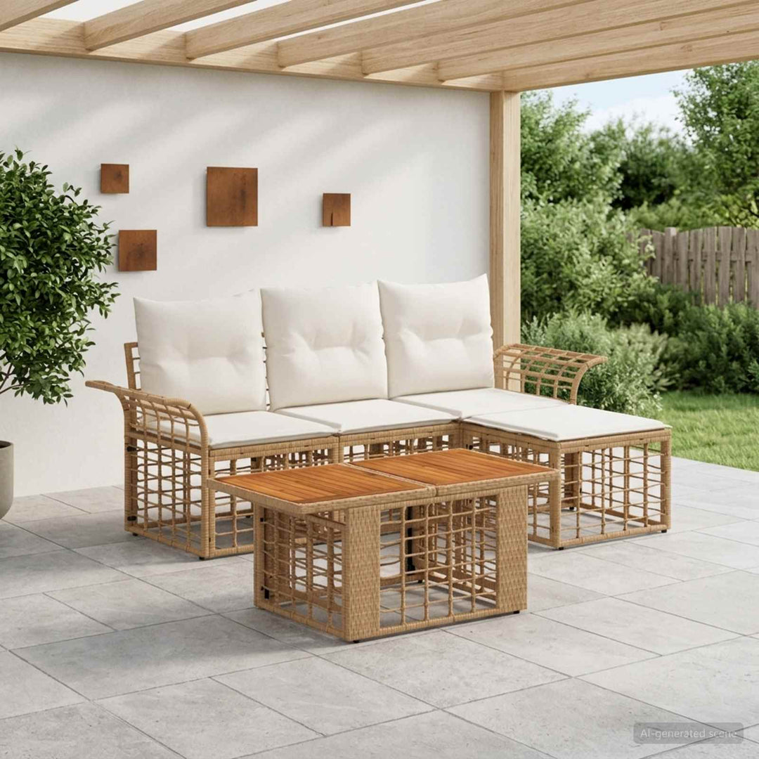 Havesofa Sæt 5 stk. Naturlig og Creme Hvid polyrattan