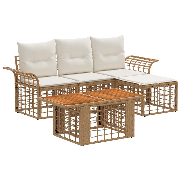 Havesofa Sæt 5 stk. Naturlig og Creme Hvid polyrattan