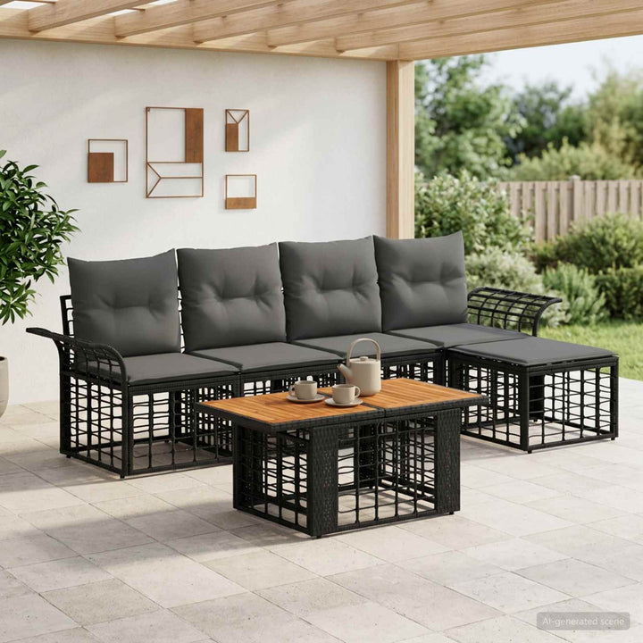Havesofa Sæt 6 stk. Sort og Mørkegrå polyrattan