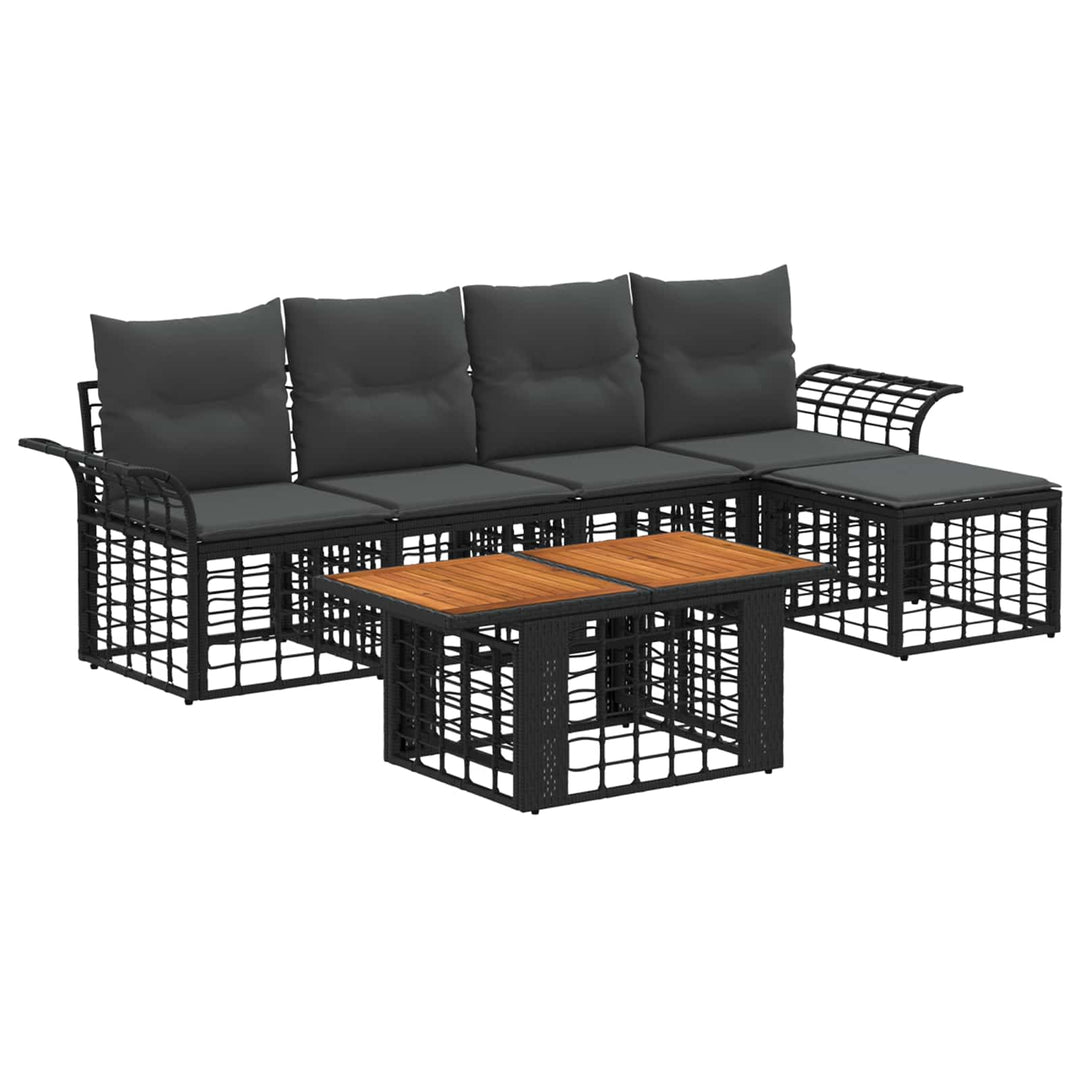 Havesofa Sæt 6 stk. Sort og Mørkegrå polyrattan