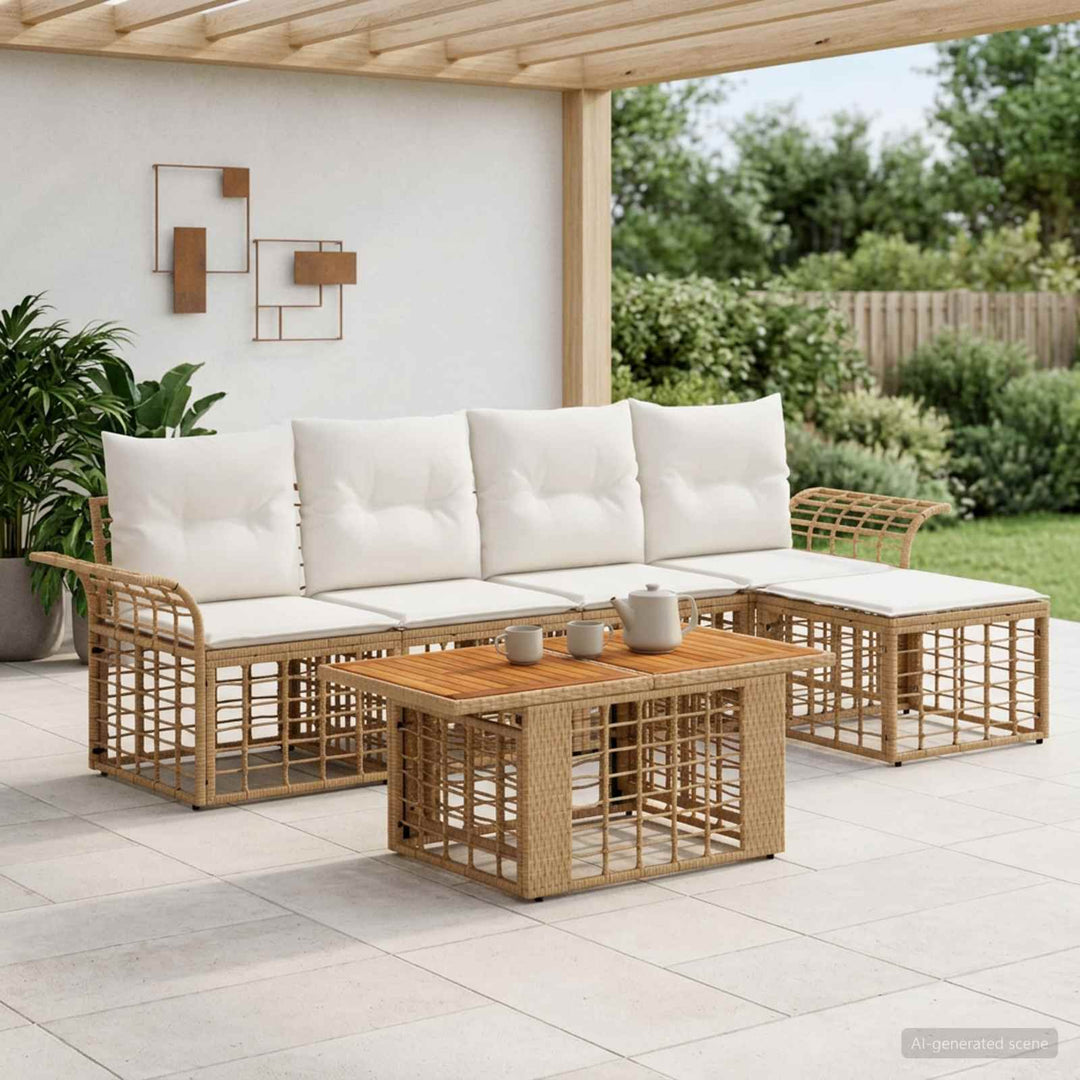 Havesofa Sæt 6 stk. Naturlig og Creme Hvid polyrattan