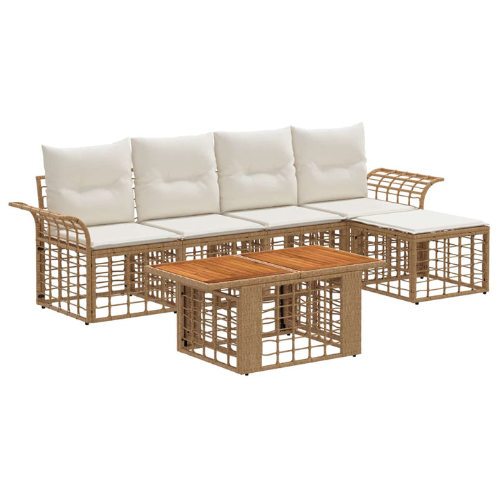 Havesofa Sæt 6 stk. Naturlig og Creme Hvid polyrattan